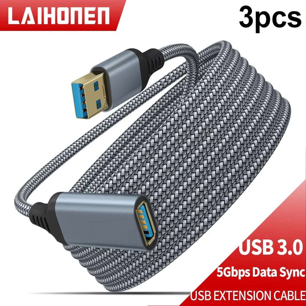 كابل نقل بيانات USB 3.0 ذكر إلى أنثى عالي السرعة من LAIHONEN مضفر من النايلون، مناسب لأجهزة الكمبيوتر والكاميرا والطابعات وكابل تمديد لأجهزة إكس بوكس