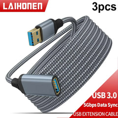 كابل نقل بيانات USB 3.0 ذكر إلى أنثى عالي السرعة من LAIHONEN مضفر من النايلون، مناسب لأجهزة الكمبيوتر والكاميرا والطابعات وكابل تمديد لأجهزة إكس بوكس