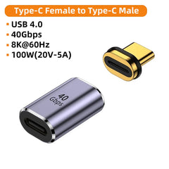 محول شحن USB 4.0 مغناطيسي سريع 100 وات من النوع C OTG 40 جيجابايت في الثانية لنقل البيانات لأجهزة الكمبيوتر اللوحية والهواتف وأجهزة الكمبيوتر المحمولة Macbook Air Pro