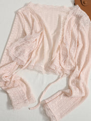 كارديجان دانتيل مفتوح من Sweet Lace للنساء، ملابس صيفية جديدة مع حزام، غطاء صغير، ملابس حماية من الشمس ومكيفات الهواء