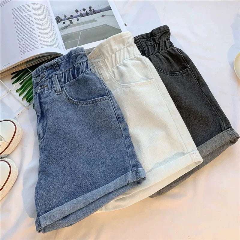 High Waist A-Line Wide Leg Jeans orts Women's Cuffed Loose Slimming High Waist Flower Bud Pants Summer Casual orts