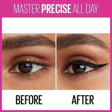 Black liquid eyeliner on eyes, split before-and-after style panel