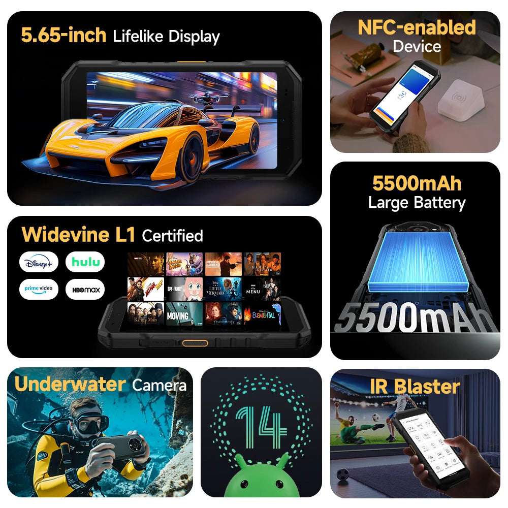 Armor X32 Pro 5G Rugged Phone Android  Waterproof Smartphone Up to 16GB RAM 256GB ROM  5.65”Dimensity 6300 NFC Mobile Phone