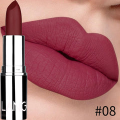 أحمر شفاه Langmani Silver Tube Matte Lipstick Non Staying Cup Makeup أحمر شفاه متوفر بـ 8 ألوان