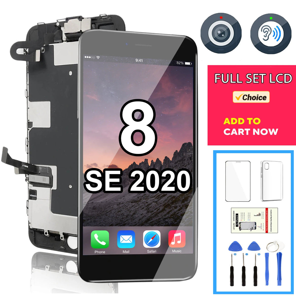 شاشة LCD لهاتف iPhone 8 SE 2020 SE2 مجموعة كاملة من شاشة اللمس ومحول رقمي كامل التجميع مع الكاميرا A1863 A2275 A2296