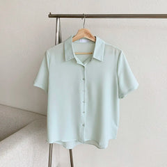 Ele Chiffon irt ort Sve Summer New Loose Collar  Ne White Top Women's Faion Commute Sle Straight Cut