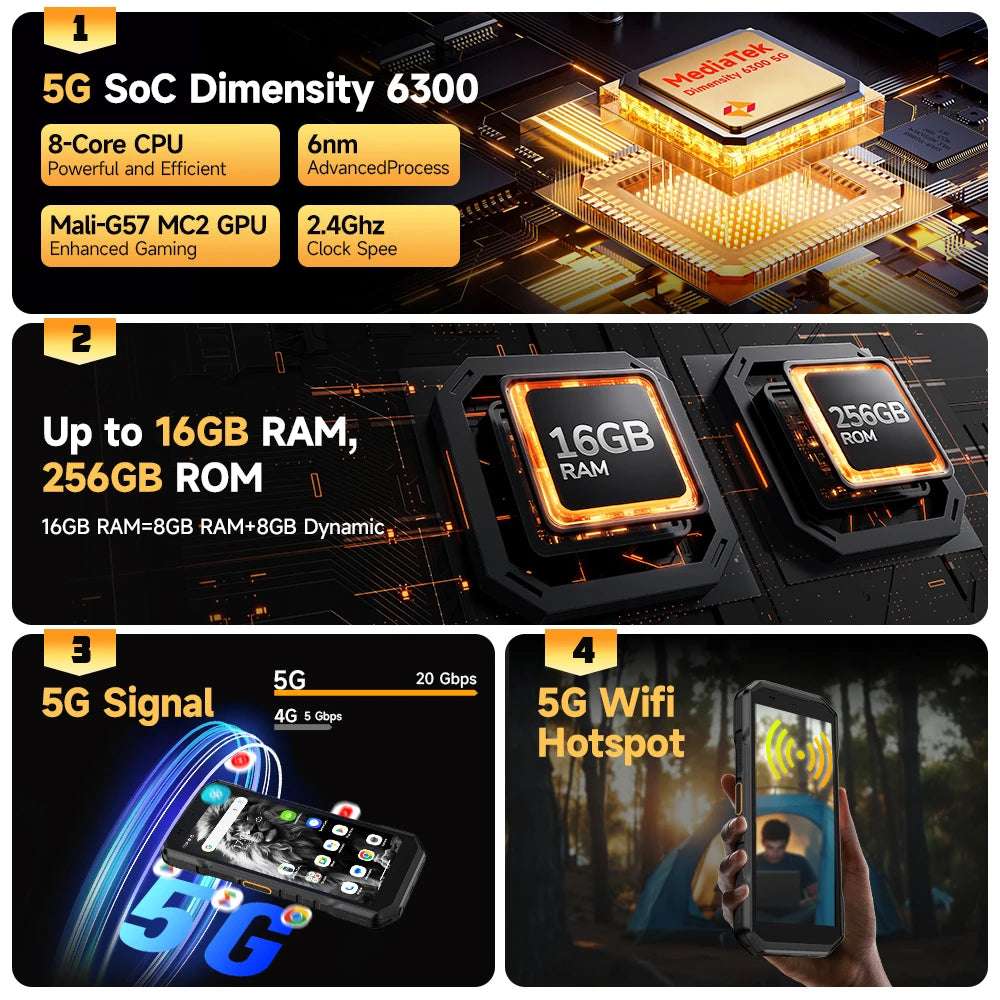 Armor X32 Pro 5G Rugged Phone Android  Waterproof Smartphone Up to 16GB RAM 256GB ROM  5.65”Dimensity 6300 NFC Mobile Phone