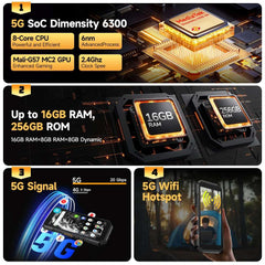 Armor X32 Pro 5G Rugged Phone Android  Waterproof Smartphone Up to 16GB RAM 256GB ROM  5.65”Dimensity 6300 NFC Mobile Phone