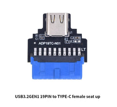 TISHRIC 19Pin To Type-C USB3.0 Converter Internal Header to USB 3.1/3.2 Type C Adapter  for PC Motherboard Connector Riser