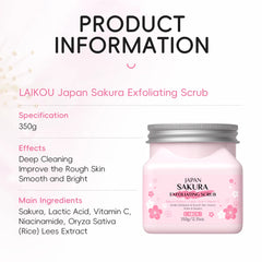 يمكن استخدام مقشر LAIKOU Sakura للوجه والجسم لتنظيف البشرة وترطيبها وتقشيرها وتفتيح لونها. العناية بالبشرة