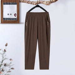 Summer plus size Stretch Harem Pants Mother Thin Summer Baggy Pantalones Women  Casual Button High Waist Trousers