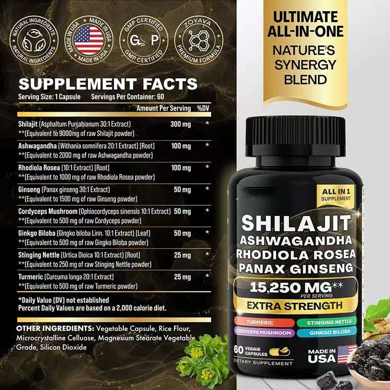 2 Bottles 15250MG Pure Himalayan SHILAJIT Capsules+ Sea Moss Capsules Immunity Support