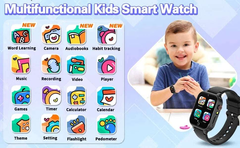 2024 New Kids Game Smart Watch Boys Girls Games Music Play Pedometer Time Display Video & Audio Recording Birthday Gift box NEW