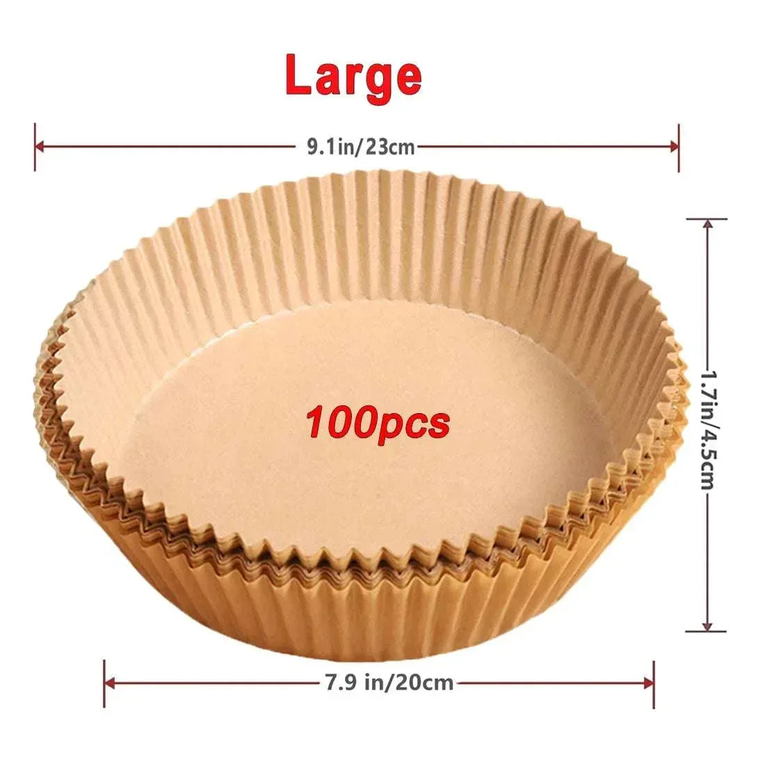 Large round tan air fryer paper liner with ribbed sides, 100pcs, 20cm
