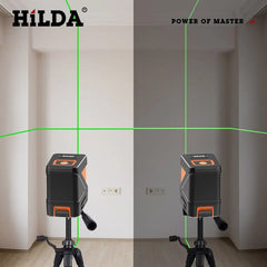 HILDA 2 Lines Laser Level Self Levelling Green Beams Laser Horizontal Vertical Cross Line Mini Laser Level