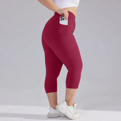 Plus size yoga pants for women Leggings fitness tummy tuck butt lift slim yoga pants with pocket summer sports cropped trousers