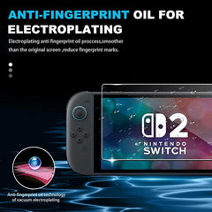 واقي شاشة من الزجاج المقوى لجهاز Switch Nintendo 2 مع غطاء عصا التحكم ملحقات واقي لجهاز Switch Nintendo 2