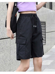 2025 Y2K Cargo Shorts Women Harajuku Black Oversized Wide Leg Shorts Summer Streetwear Fashion High Waist Baggy Short Pants New