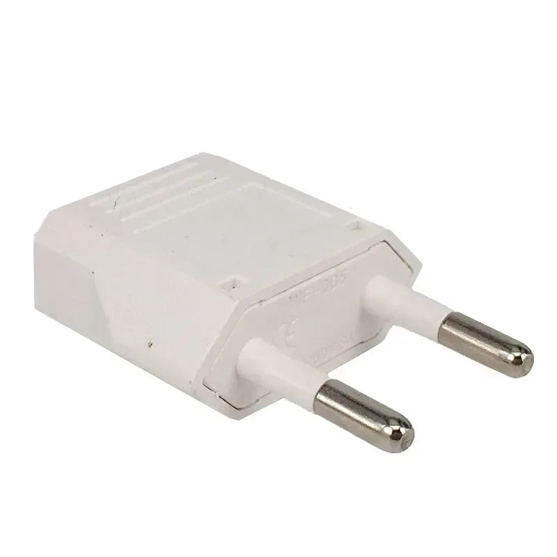 US-to-EU power plug adapter, white, two-prong plug
