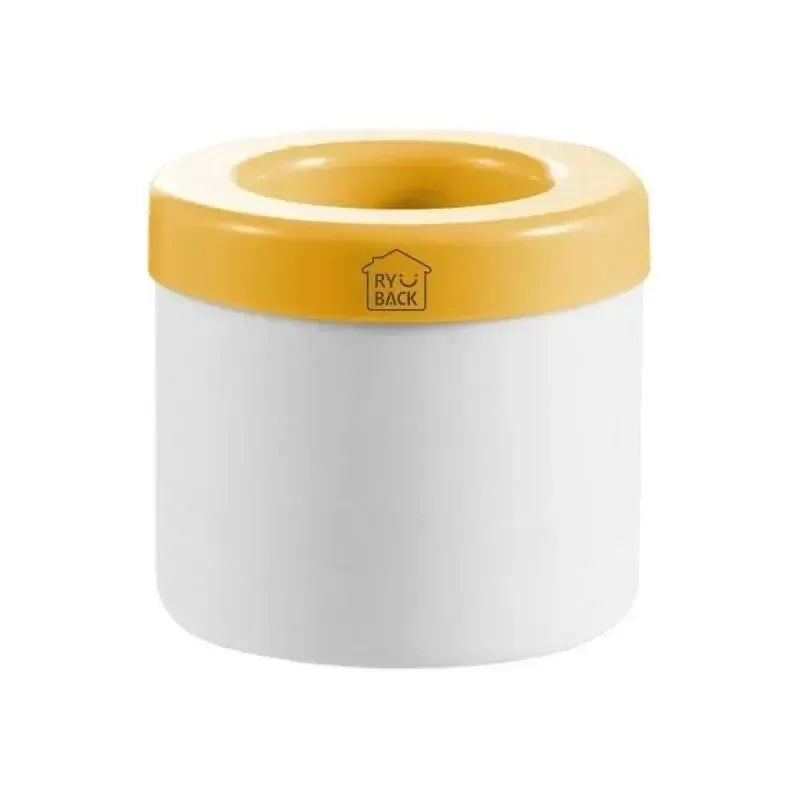 White silicone ice cube mold bucket with yellow lid, round ice maker