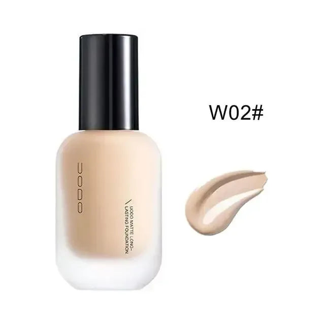UODO liquid foundation bottle shade W02# with cream swatch on the right