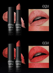 7Colors Glitter Lipstick Waterproof Long Lasting Diamond Pearlescent Metallic Lipstick Black Lipgloss Women Lips Makeup Cosmetic