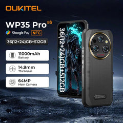 Oukitel WP35 PRO Rugged Smartphone 5G 11000mAh 36GB+512GB, 6.6" 2.4K Display Andiron 14, 64 MP, NFC Cell Phone
