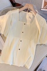 Ele Bla Bubble Sve irt Women's Summer Thin Korean Sle Square Collar Doll irt ort Sve Lace Snowflake Design