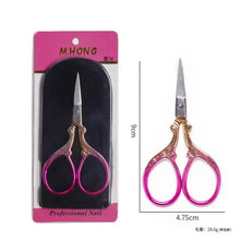 Stainless steel facial hair trimming scissors with pink loop handles