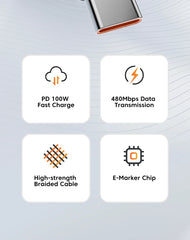 كابل Toocki 100 واط من النوع C إلى USB C بتقنية PD 3.0 للشحن السريع 4.0 من النوع C إلى النوع C لأجهزة iPhone 15 وMacbook وSamsung وXiaomi