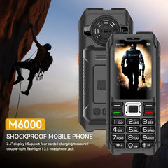 هاتف محمول متين M6000 GSM 2G Network 4 بطاقات SIM Magic Voice مقبس 3.5 مم شاشة 2.4 بوصة لوحة مفاتيح كبيرة هاتف محمول لكبار السن