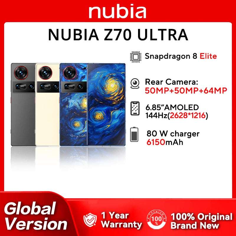 New Original Global Version Nubia Z70 Ultra NX733J Snapdragon 8 Elite 6.85 AMOLED 50MP+50MP+64MP 1.5K HD Display 35mm Lens IP69
