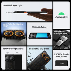 هاتف ذكي متين IIIF150 Air3S 90 هرتز 16 جيجابايت (4 + 12) 128 جيجابايت شاشة عرض كاملة 6.6 بوصة 2.4 متر السقوط 6 أمتار مقاوم للماء أندرويد 14 رفيع للغاية
