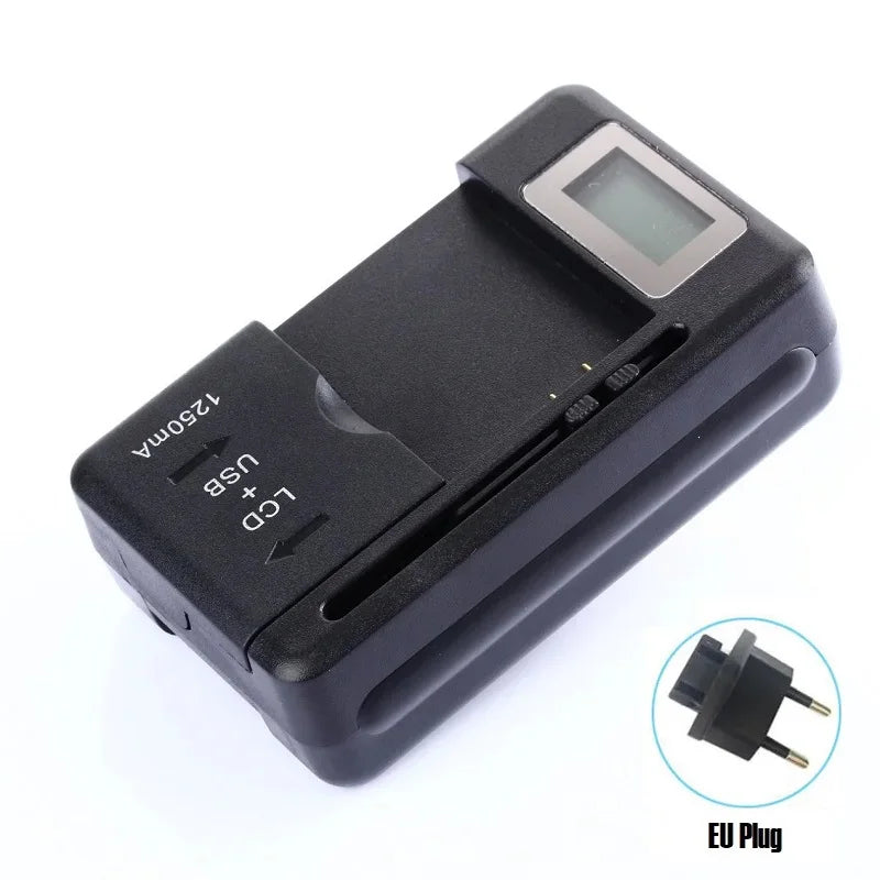 شاحن بطارية محمول بشاشة LCD عالمية مع منفذ USB لشواحن الهواتف المحمولة 32-55 مم لشحن البطارية، قابس الولايات المتحدة والمملكة المتحدة والاتحاد الأوروبي
