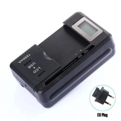 شاحن بطارية محمول بشاشة LCD عالمية مع منفذ USB لشواحن الهواتف المحمولة 32-55 مم لشحن البطارية، قابس الولايات المتحدة والمملكة المتحدة والاتحاد الأوروبي