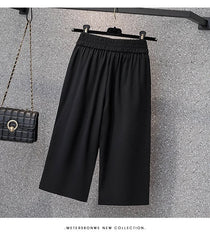High Waist Straight Leg Elastic Women's Seven-Foot Pants Casual Outdoor Wear Summer Slimming Spor Wide Leg orts