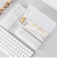 2023 Pencil Cases Pens Storage School Office Simple Matte Transparent Plastic Box Frosted White Stationery Supplies