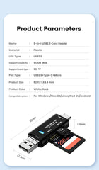 قارئ بطاقات Olaf 5 في 1 Otg Type C قارئ بطاقات Micro Sd محرك أقراص فلاش قارئ بطاقات الذاكرة الذكية USB 2.0 Tf Cf محول قارئ البطاقات