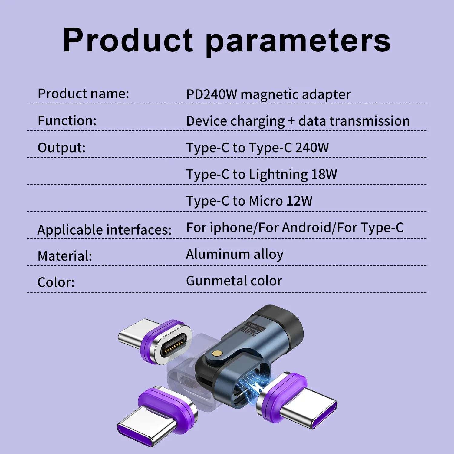 3 IN 1 240W USB-C to Type-C Adapter 180° Rotation Magnetic Fast Charging Type C Female Converter for Macbook Pro iPhone 16 15