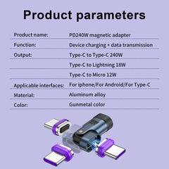 3 IN 1 240W USB-C to Type-C Adapter 180° Rotation Magnetic Fast Charging Type C Female Converter for Macbook Pro iPhone 16 15