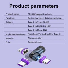 3 IN 1 240W USB-C to Type-C Adapter 180° Rotation Magnetic Fast Charging Type C Female Converter for Macbook Pro iPhone 16 15