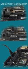 موصل توصيل اللوحة الأمامية من USB 2.0 9 سنون إلى USB 3.0 19 سنون، محول USB 3.0 19/20 سنون إلى USB 2.0 9 سنون