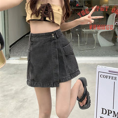 High Waist Slimming Denim  Skirt Summer 2023 Women's plus Size Faionable orts Asymmetrical Jeans Skirt