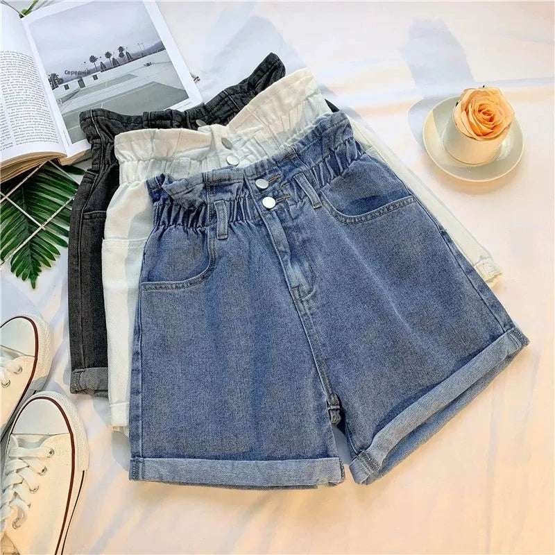 High Waist A-Line Wide Leg Jeans orts Women's Cuffed Loose Slimming High Waist Flower Bud Pants Summer Casual orts