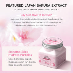 يمكن استخدام مقشر LAIKOU Sakura للوجه والجسم لتنظيف البشرة وترطيبها وتقشيرها وتفتيح لونها. العناية بالبشرة