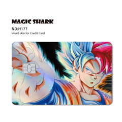 ملصق بطاقة الائتمان والخصم بالليزر ثلاثي الأبعاد اللامع الرائع من Magic Shark Dragons Balls Goku Vegeta، غطاء أمامي