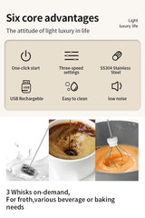 MINI Coffee Frother USB Rechargeable 3 Speeds Foam Maker Coffee Milk Mixer Electric Handle Blender Egg Beater Hot Cooking Tools