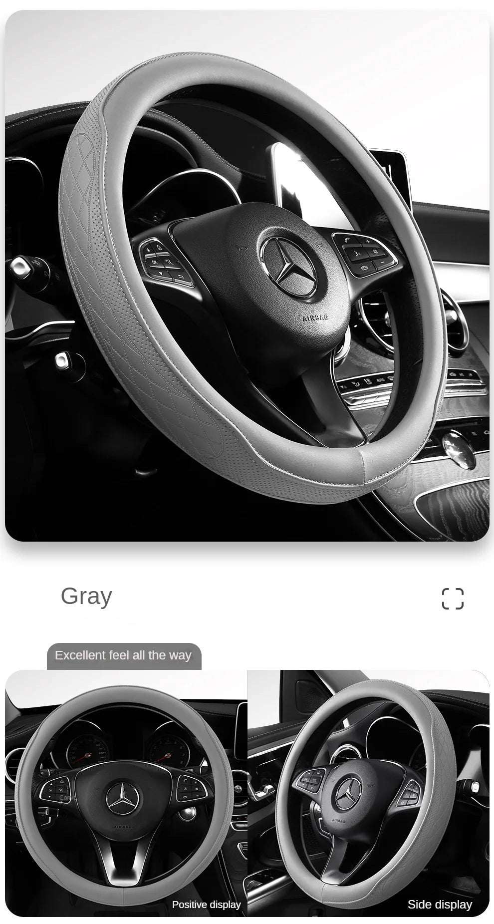 Napa Leather Perforated Patchwork Car Steering Wheel Cover, Non-slip, Breathable, Universal 15 Inch (Approx. 38cm)