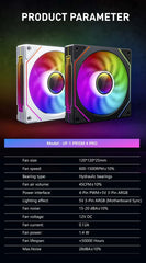 مروحة هيكل الكمبيوتر UPSIREN UF-1 PRISM 4 PRO 12 سم ARGB 4 Pin PWM مروحة تبريد هادئة 12 فولت حجم هواء كبير 45.2 CFM / 600-1500 دورة في الدقيقة