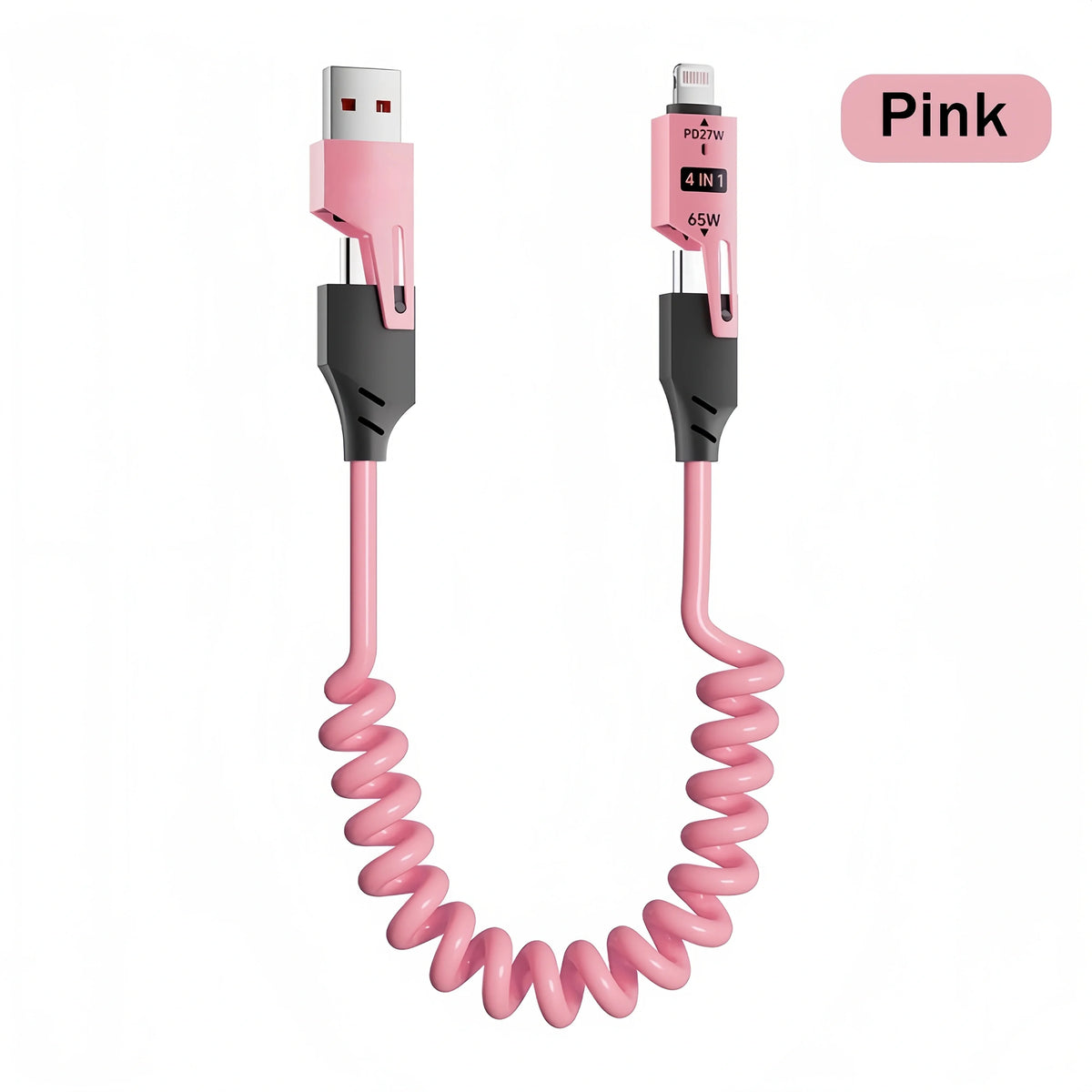 4 in 1 65W Spring Short Data Cable 6A USB Type C Spring Telescopic Quick Charger Wire Spring USB Cable for iPhone 15 14 13 12